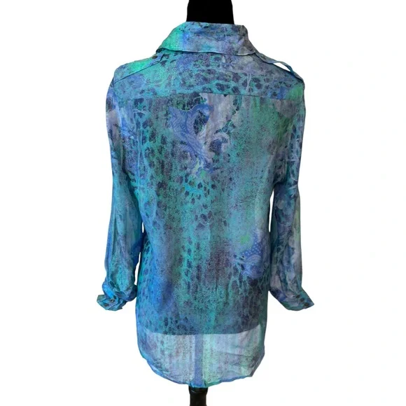 Hilton Hollis Silk Blue Watercolor Top - Picture 7 of 11